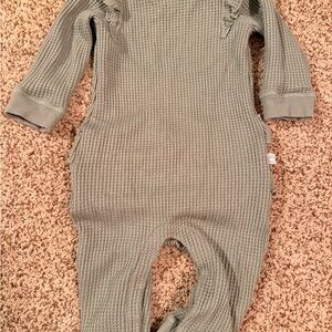 Ruffle Butts Green Waffle Knit Baby One Piece